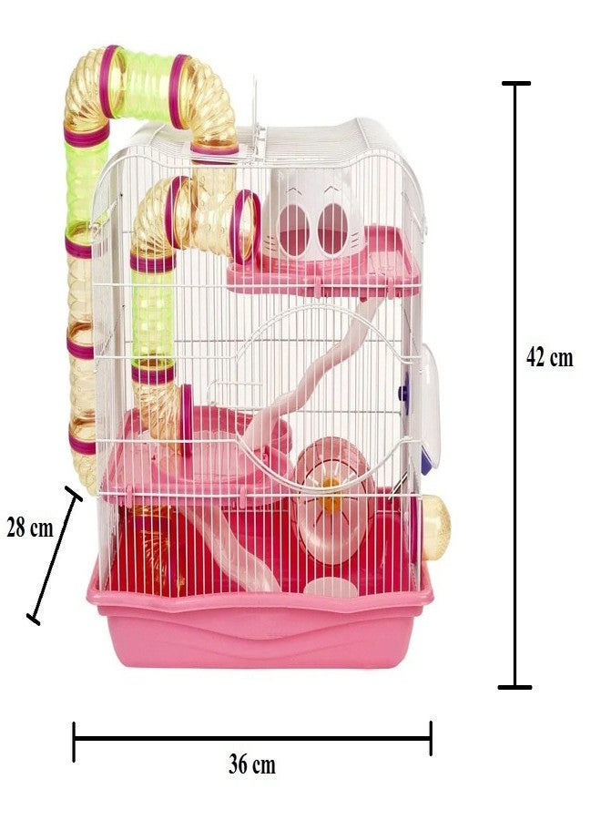 سايج سكوير قفص سيج سكوير المحمول للهامستر / القزم / الجربوع / الفئران - مع طابقين إضافيين، نفق، عجلة تمرين، زجاجة ماء، بيت للاختباء وصينية طعام مع جميع الملحقات المرفقة (وردي) - Image 2